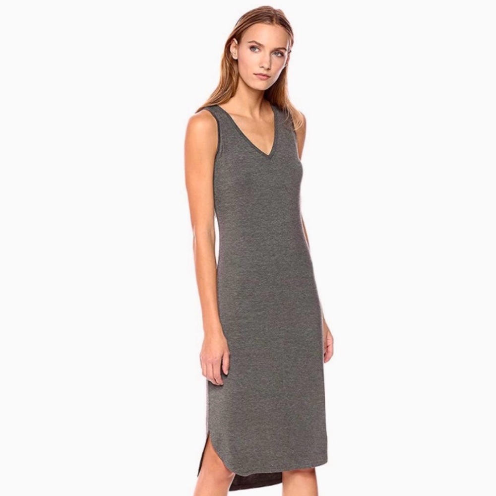 ✨ Anthropologie Daily/Ritual ✨ Soft Stretchy Gray Midi T-Shirt Dress Size Small